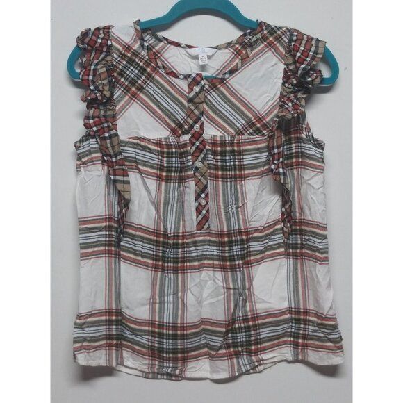 Time & Tru Womens ruffled tank top Plaid flutter/Cap Sleeve Sz M multicolor EUC - Picture 12 of 12